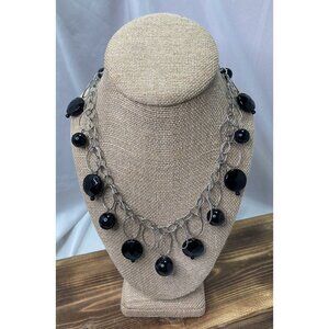 White House Black Market Oval & Resin Circles Chain Necklace Silver 20” Adj